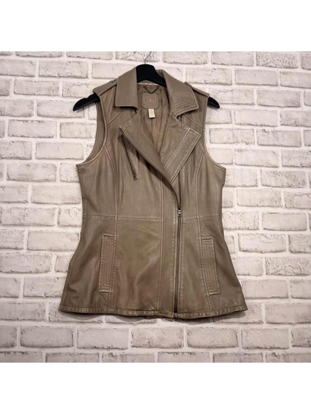 Banana Republic Leather Vest Motorcycle Style Light Brown Women's S